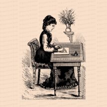 Digital Vintage Seated Victorian Woman Writing Letter at Desk | Vector Clipart Instant Download SVG PNG JPG