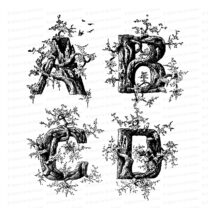 Vector Clipart Victorian Rustic Penwork Alphabet | Vintage 1880s Ornamental Letters Trees & Birds | Calligraphy Capitals SVG PNG