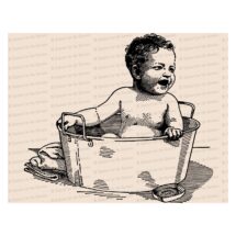 Victorian Baby in Washtub | Vintage Toddler in Bath Tub Vector Clipart Instant Download SVG PNG JPG