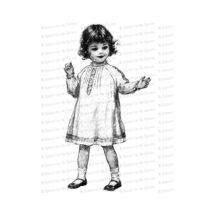 Vintage Little Girl in Dress with Curly Hair | Curly Haired Edwardian Child | Antique Children Vector Clipart Instant Download SVG PNG JPG