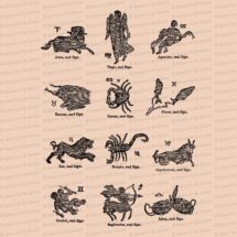 Antique Zodiac Signs | Vintage Victorian Star Signs, Constellations Collage Sheet | Astrology Vector Clip Art SVG PNG JPG
