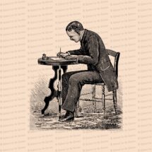 Digital Vintage Seated Victorian Man Writing Letter at Desk | Vector Clipart Instant Download SVG PNG JPG