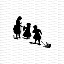 Digital Vintage Silhouetted Children | Victorian Children with Toys in Silhouette Vector Clipart Instant Download SVG PNG JPG