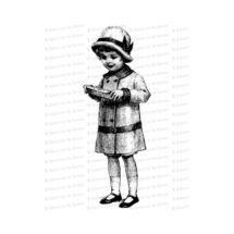 Vintage Little Girl in Hat with Toy Train Whistle | Edwardian Child Vector Clipart Instant Download SVG PNG JPG