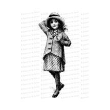 Vintage Young Girl Holding Hat on in a Breeze | Edwardian Child Vector Clipart Instant Download SVG PNG JPG