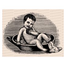 Victorian Toddler in Washtub | Vintage Baby in Bath Tub Vector Clipart Instant Download SVG PNG JPG
