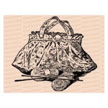 Edwardian Knitting Bag with Yarn and Needles | Vintage Work Bag Vector Clipart Instant Download SVG PNG JPG