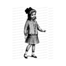 Vintage Little Girl in Dropped-Waist Dress with Pleated Skirt and Hair Bow | Edwardian Child Vector Clipart Instant Download SVG PNG JPG