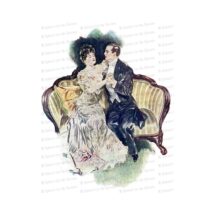 Vintage Embracing Edwardian Couple Color Clipart | Antique Romantic Seated Man and Woman Instant Download PNG JPG