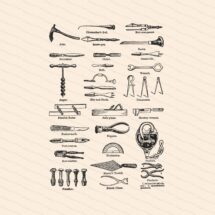 Vintage Victorian Tools | 1860s Antique Tools Collage Sheet Vector Clipart Instant Download SVG PNG JPG | Chisel, drill, wrench,etc
