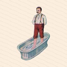 Edwardian Gentleman Taking a Foot Bath | Vintage Antique Water Cure | Man Standing in Tub Vector Color Clipart Instant Download PNG JPG SVG