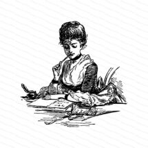 Digital Vintage Seated Victorian Lady Writing Letter | Antique Woman Vector Clipart Instant Download SVG PNG JPG