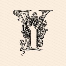 Ornamental Penwork Initial Letter Y Vector Clipart  | Vintage Edwardian Capital Letter Y, Fancy Antique Monogram SVG PNG JPG