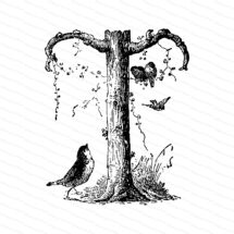 Ornamental Penwork Initial Letter T Vector Clipart  | Victorian Nature Capital Letter T, Rustic Woodland Birds Antique Monogram SVG PNG JPG