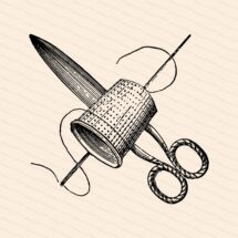 Vintage Victorian Sewing Tools | 1880s Antique Needlework Implements  Vector Clipart | Needle Thread Scissors Thimble | Download SVG PNG JPG