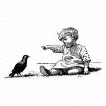 Victorian Pointing Toddler with Bird | Seated Child | Antique Children Vector Clipart Instant Download SVG PNG JPG