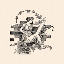 Victorian Seated Lady in Grecian Dress Writing or Drawing | Antique Woman Scribe with Flowers Vector Clipart Instant Download SVG PNG JPG