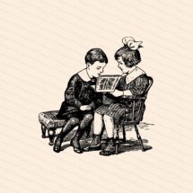 Vintage 1910s Reading Children | Brother and Sister, Boy and Girl Reading Magazine | Vector Clipart Instant Download SVG PNG JPG