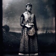 Antique Photo DOWNLOAD | Woman with Tambourine | ethnic costume Romani? Ukrainian? tintype photograph bohemian png jpg