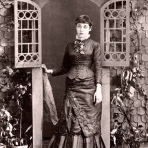 Antique Photo DOWNLOAD | Victorian Lady in Studio Cottage Doorway with Lace Handkerchief  | Woman embroidered skirt fashion digital