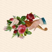 Victorian Hand Holding Flower Bouquet Roses I Adore Thee Shabby Chic Vector Clip Art, Vintage Antique Floral Romantic Love SVG PNG JPG