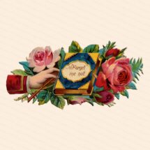 Victorian Die Cut Hand w/ Forget Me Not Book & Roses Shabby Chic Vector Clip Art | Vintage Antique Floral Romantic Love Download SVG PNG JPG