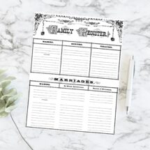 Printable Victorian Family Register  | Vintage Family Group Sheet | Genealogy, Family History Form 8.5 x 11 Letter & A4 PDF