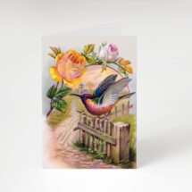 Printable Country Lane Hummingbird 5×7" A7 Notecard Victorian Bird Illustration Old Fashioned Roses Countryside Flowers Floral greeting card