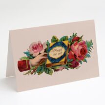 Printable Forget Me Not 5×7" A7 Greeting Card, Goodbye Farewell Victorian Hand, Book & Roses Vintage Flowers Floral notecard old fashioned