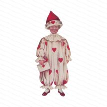 Vintage Edwardian Boy in Valentine Clown Suit Holding Envelope | Antique Romantic Love Vector Clipart Valentine's Day PNG JPG SVG