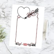 Vintage Hearts, Arrows, & Ribbon Border | Antique Edwardian Valentine's Day Frame | Vector Romantic Clip Art SVG PNG JPG Color