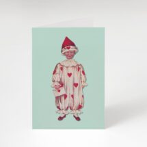 Fool For Your Love 5×7" A7 Notecard Victorian Boy in Valentine Clown Pierrot Style Clown Suit with Hearts greeting card