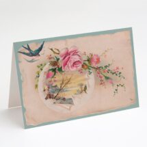Printable Blue Birds and Pink Roses 5×7" A7 Notecard Victorian Bird Old Fashioned Pastoral Countryside Flowers Floral greeting card