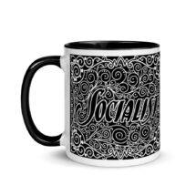 Socialist Mug: Art Nouveau Socialism, Black Interior | Socialist Gift Socialism Leftist Anti-Capitalist Ceramic Mug