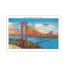 NYC Poster: Retro George Washington Bridge Halftone Vintage Reproduction | Hudson River New York City 1930s Travel Postcard Art Print