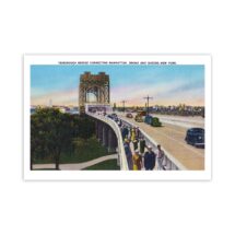 NYC Poster: Retro Triborough Bridge Halftone Vintage Reproduction, Manhattan, Bronx & Queens New York City 1930s Postcard Art Print Bridge