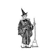 Digital Vintage 1920s Witch Vector Clipart | Cute Halloween Witch with Broom Instant Download SVG PNG JPG
