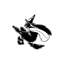 Digital Vintage 1920s Witch Flying on Broom Vector Clipart | Simple Stylized Halloween Witch Instant Download SVG PNG JPG