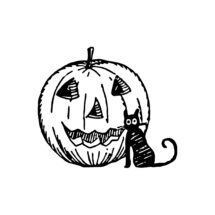 Digital Vintage 1920s Halloween Cute Black Cat with Jackolantern Vector Clipart | Jack-o-Lantern Instant Download SVG PNG JPG