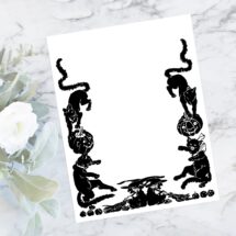 Digital Vintage 1920s Cute Halloween Border with Black Cats, Jackolanterns, Witches Vector Clipart | Jack-o-Lanterns Download SVG PNG JPG