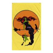 Witchy Flag, Retro Elegant "Modern" Witch | 5×3 foot Edwardian Halloween Occult Spooky, with Moon, Bat Winged Cherub and Black Cat Flag