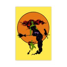 Witchy Poster, Retro Elegant "Modern" Witch | Edwardian Halloween Occult Spooky, with Moon, Bat Winged Cherub and Black Cat Art Print