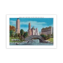 NYC Poster: Retro Central Park Halftone Vintage Reproduction | New York City, 59th Street & Fifth Avenue | 1930s Postcard Art Print