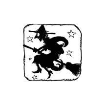 Digital Vintage 1920s Halloween Witch with Stars Silhouette Vector Clipart |Cute Halloween Witch on Broom Instant Download SVG PNG JPG