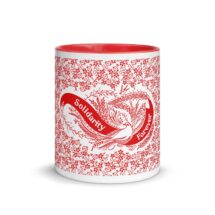 Leftist Floral Mug: Solidarity Forever Banner with Birds & Flourishing Red Interior Retro Socialist Anti-Capitalist Pro-Labor Communist Gift