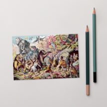 Cave Dwellers Contend with Prehistoric Monsters 4×6" Postcard | Victorian Cavemen Animals Mammoth Pterodactyl Mastadon Lion Hippo Small Gift