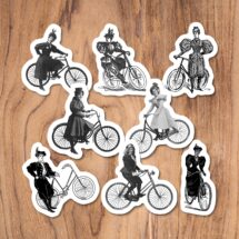 Bicycle Ladies Sticker Set, 8 Vinyl Victorian Women Riding Antique Bicycles Bike Cycling Feminist Feminism, Small Gift