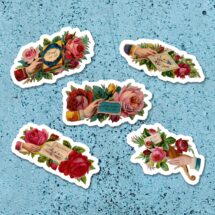 Victorian Sentiments Sticker Set | 5 Vinyl Retro Stickers: Vintage Scraps – Hope, Love, Devotion, Roses, Floral, Small Gift