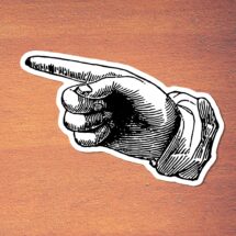 Victorian Pointing Finger #2 Large Vinyl Sticker: Retro Antique Style This Way Hand Point Decal Look Directional Attention Sticker Direction