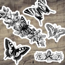 Victorian Moths and Butterflies Sticker Set | Vintage Flowers, Butterfly, Moth Floral Vinyl Stickers, Black and White, Small Gift
